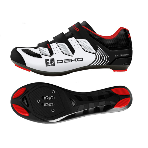 Scarpe bici da strada, modello Fly, colore bianco/nero/rosso