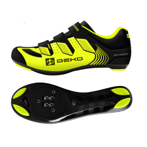 Scarpe bici da strada, modello Fly, colore giallo fluorescente/nero