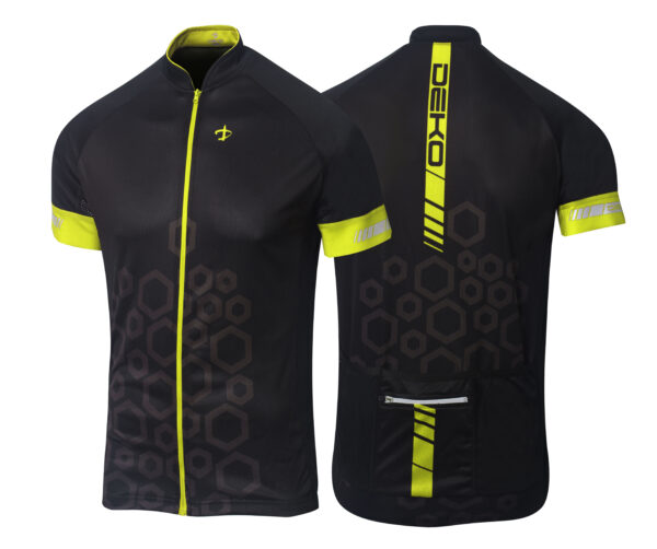 Maglia estiva maniche corte, modello Evolution, colore nero/giallo fluorescente