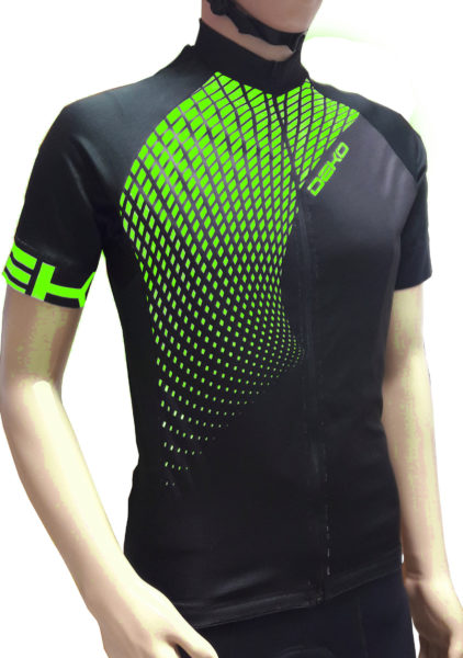 Maglia estiva maniche corte, modello Tech, colore nero/verde fluorescente