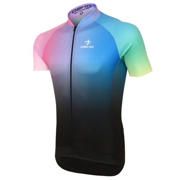 Maglia estiva da ciclismo maniche corte, modello Armony. Tessuto elasticizzato, zip lunga, grafica sublimata. Marca Deko Sports. Novità 2023.