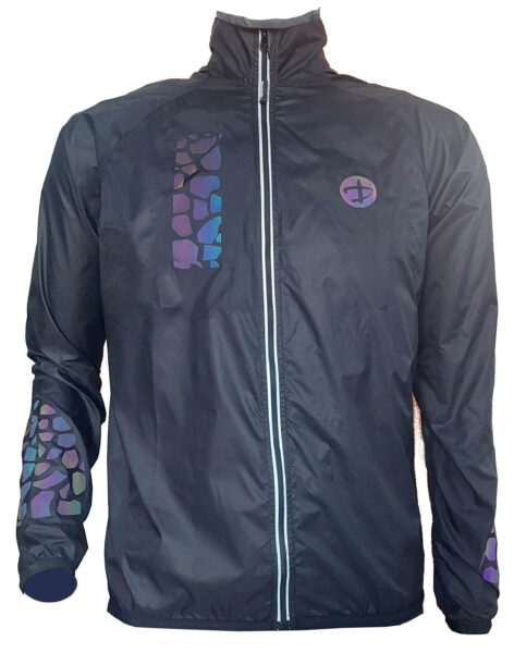 Mantellina ciclista antipioggia, modello Iris, colore nero con tratti iridescenti. Marca Deko Sports.
