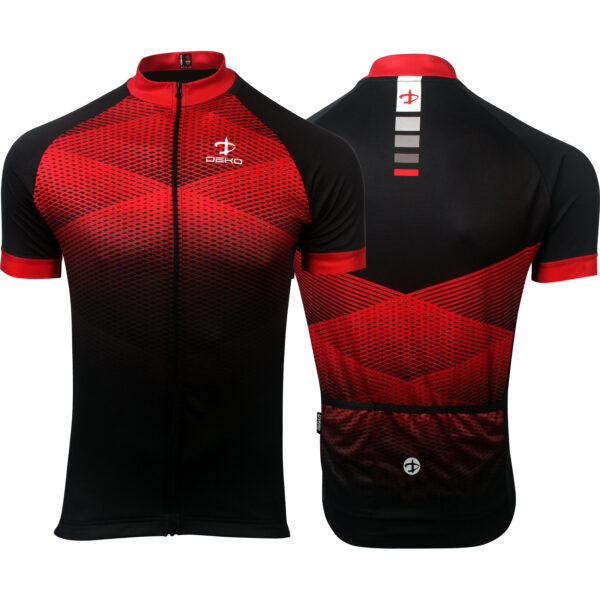 Maglia estiva da ciclismo maniche corte, modello New Tech. Marca Deko Sports. Colore nero/rosso.